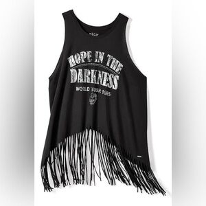 mblm Tess holiday distressed fringed band tank top relaxed fit XL